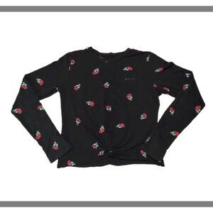 S Pink Victoria's Secret Twist Front Black Long Sleeve T-shirt Red Roses Modal